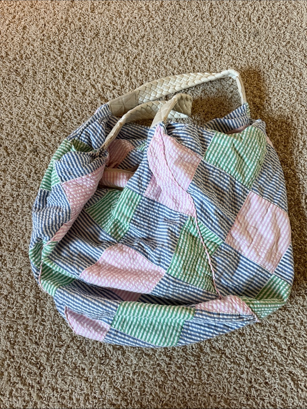 Bath & Body Works Pastel Patchwork Seersucker Tote - Pink, Green, Blue